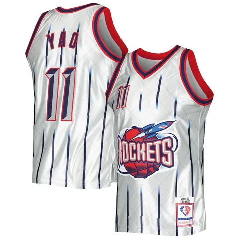 Yao Ming #11 Houston Rockets Mitchell N Ness NBA 2002 Platinum Swingman Jersey Cover