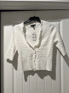 INC Mother’s Day White Washed Cardigan Ruffles Buttons Casual Spring Summer LG - Picture 1 of 13