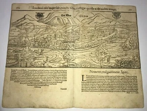 LANDAU GERMANY 1552 COSMOGRAPHY OF MUNSTER LARGE ANTIQUE ENGRAVED VIEW - Picture 1 of 10