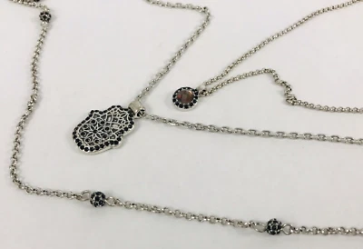 Lucky Brand Hamsa Black Crystal Fireball Layered Necklace Triple Chain - Image 1 of 4
