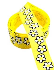 3 Jahre 7/8 Zoll Gänseblümchen Blumenmuster auf zitronengelbem Ripsband 100 % Polyester - Bild 1 von 5