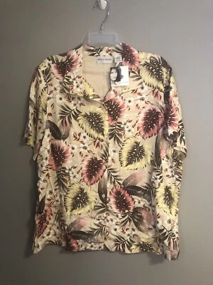 Jaclyn Smith Women Top Tropical Hawaiian Monstera Fern Short Sleeve Size 1X - Image 1 of 4