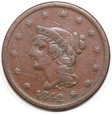 1842 1c Braided Hair Large Cent - Image 1 of 2