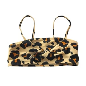 Art Class Girls Bikini Top Tie Front Bandeau Leopard Print Beige M 7-8 - Picture 1 of 3