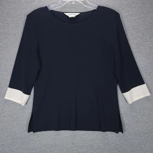 Misook Damen Oberteil mittelblau elfenbein Pullover klassisch leise Luxus minimalistisch - Bild 1 von 12