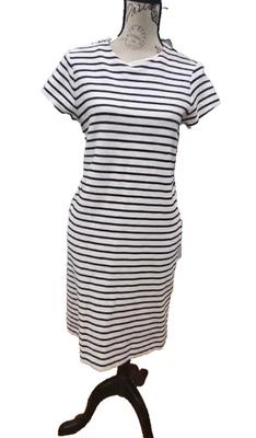 Ralph Lauren Dress Womens Medium White Navy Nautical Striped Shift Back Zip - Image 1 of 4