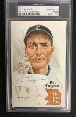 Pie Traynor Signed Perez Steele Postcard Cut Index Pirates HOF Autograph PSA/DNA - Image 1 of 3