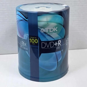 New Sealed 100 Pack Spindle TDK DVD+R 1-16x 4.7 GB/Go Recordable - Picture 1 of 8