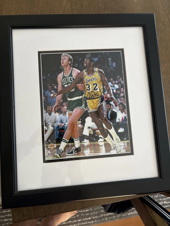 Larry Bird Vs Magic Johnson Framed NBA Photo Print Signed Autographed 8x10 - Image 1 of 4