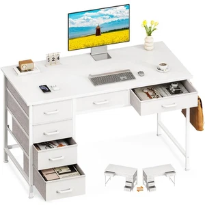 Computer Desk with 6 Drawers, 40 Inch Small Desk with Storage, Reversible Desk w - Picture 1 of 8