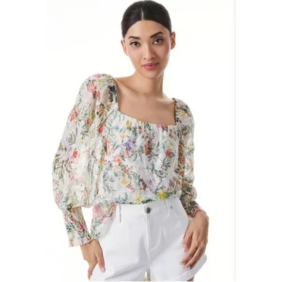 Женская блузка-бродери Alice and Olivia Rowa с цветочным принтом английская шифоновая размер M - Изображение 1 из 4