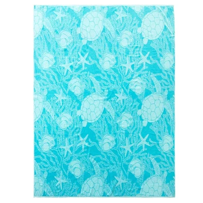 Beach Towel For Two 72 X 84 in 100% Cotton  380 GSM- Turtles -Blue - 1 PCs - Image 1 of 4