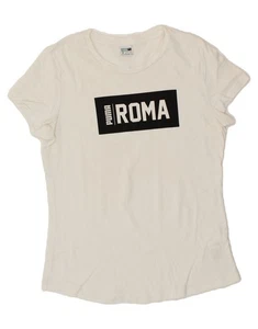 PUMA Womens Roma Graphic T-Shirt Top UK 12 Medium White Cotton BL25 - Picture 1 of 3