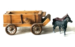 Carrozza Country in Legno Artigianale 2 Cavalli Espositore Giocattolo Cache Pot 11"Lx7"Wx5"H - Foto 1 di 19