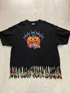Vintage 90er Halloween Trick or Treat Tshirt Unikat Perlen Fransen Gr. XL - Bild 1 von 8