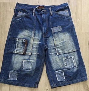 RAW BLUE Size 36" waist Vintage skater Casual hip Hop baggy Denim Shorts - Picture 1 of 4