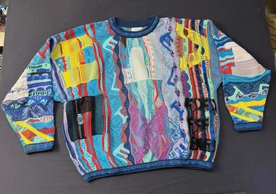 Suéter masculino Coogi XL multicolorido 3D malha algodão grande vintage anos 90 Austrália - Imagem 1 de 4