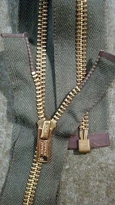 Vtg."SCOVILL GRIPPER ZIPPER/USA" SEPARATING #5 Metal BRASS 21"/OLV.GRN.COTTON - Image 1 of 3