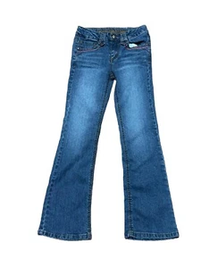 Y2K Squeeze Girls Size 10 Slim Flair Jeans Pink Embroidered Flowers On Pockets - Picture 1 of 6