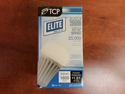 TCP ELITE LED15A2127K, 15W 2700K 25,000 Hours - Image 1 of 3