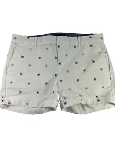 Tommy Hilfiger Womens Size 2 White Floral Cuffed Blue Flowers Stretch - Picture 1 of 7