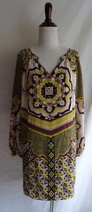 Vestido Hale Bob Colorido Estampado en Seda Retro Boho Estampado Artístico Cambio - Talla XXS - Imagen 1 de 11