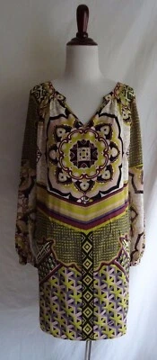 Vestido Hale Bob Colorido Estampado de Seda Retro Boho Estampado Artístico - Talla XXS Foto 1 de 4