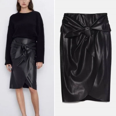 Zara Women Faux Leather Skirt Black Ref 3046/281 NWT - Image 1 of 3