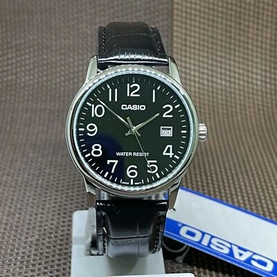 Casio MTP-V002L-1B Orologio analogico da uomo con quadrante nero in pelle... - Immagine 1 di 4