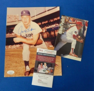 Johnny Podres LA Dodgers Signed 8 x 10 Photo JSA COA (and a Phillies Photo Card) - Image 1 of 4