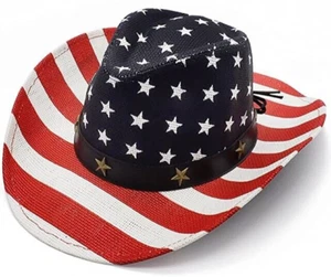 American Flag Cowboy Hat, Bright Red, White, Blue Western USA Shape-It Brim - Picture 1 of 5