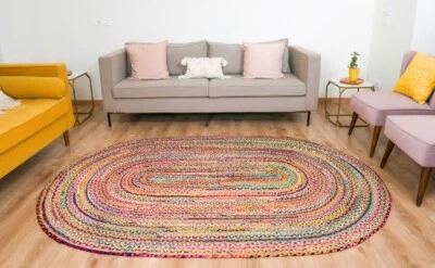 RAJRANG BRINGING RAJASTHAN TO YOU Braided Oval Rug 61x92 cm Hand Woven Cotton - Image 1 of 4