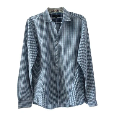 Ted Baker Men Plaid Long Sleeve Dress Shirt Size 4= L Large Blue White Button Up - Изображение 1 из 4