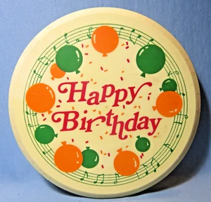 Vintage HAPPY BIRTHDAY Musical Revolving CAKE PLATE ~ Green & Orange Balloons - Picture 1 of 2