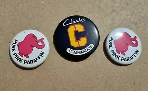 Vintage Old Retro Metal Pin Badges Set 1960s pink paraffin clarks commandos shoe - Picture 1 of 8