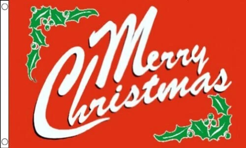 RED MERRY CHRISTMAS FLAG 5' x 3' Holly Happy New Year Party Celebration - Image 1 of 1