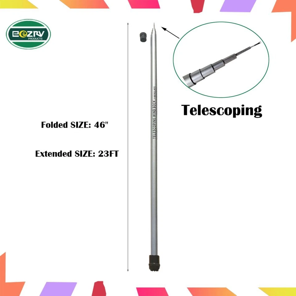 EEZ RV Products Telescoping WindSock Pole 23FT or 32FT Fiberglass - Image 1 of 4