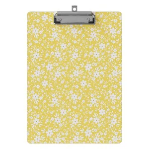 Yellow Floral Wooden Clipboard 9x12.5" A4 Letter Size Low Profile Metal Clip - Picture 1 of 6