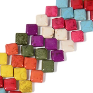 Multi Color Howlite Turquoise Diagonal Drilled Square Beads 10mm 13mm 15.5'' - Picture 1 of 2
