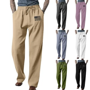Pants for Men Summer Elastic Waist Printed Casual Work Dress Pants with Poccket - Picture 1 of 24