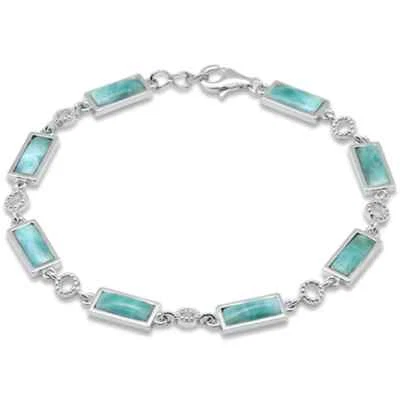 Brazalete rectangular natural Larimar plata de ley .925 8" ajustable Foto 1 de 2