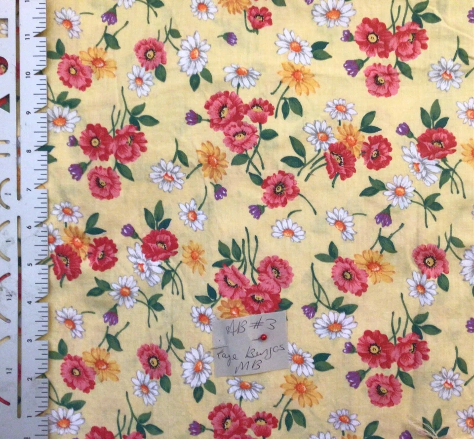 Marcus Faye Burgos Daisy Poppy on Yellow Cotton Fabric  By the Yard - Image 1 of 1