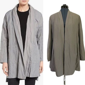 Eileen Fisher Crepe Draped Open Longsleeve Cardigan Jacket Pockets Lagenlook L - Picture 1 of 9