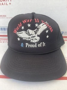Vintage World War 2 Veteran & Proud Of It SnapBack Trucker Hat Pre Owned - Picture 1 of 7