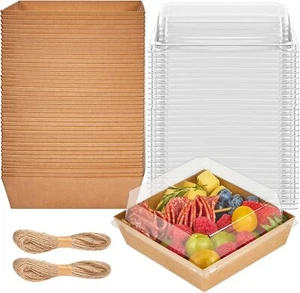 50 Pack 5" Brown Kraft Paper Boxes w/ Clear Lids for Cake, Cookies, Sandwiches - Picture 1 of 7