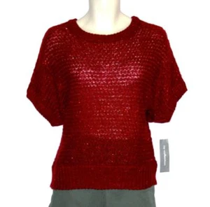 Suéter para mujer NY Collection rojo dolman crew tejido metálico talla M nuevo con etiquetas - Imagen 1 de 3