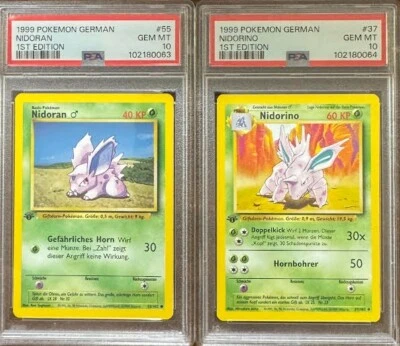 SEQUENTIAL PSA 10 NIDORAN & NIDORINO 1ST EDITION GERMAN BASE SET POKEMON - Image 1 of 2