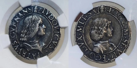 1476-1494 Italy Milan Teston Testone Giovanni Galeazzo Maria Sforza NGC XF RARE Cover