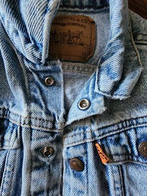 CHAQUETA VAQUERA DENIM LEVI'S LITTLE NARANJA LENGÜETA AÑOS 90 VINTAGE PARA NIÑOS HECHA EN EE. UU. Foto 1 de 4