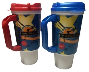 Silver Dollar City Stage 2 (one red & One Refillable Mugs 2019 Lids. Excellent - Picture 1 of 5